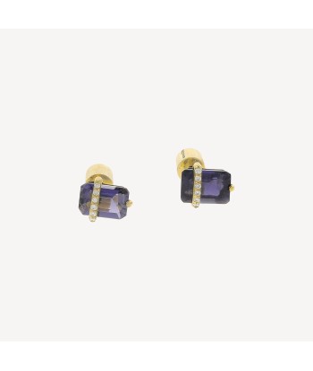 Boucles d'oreilles Or Jaune Tanzanite et Diamants brillant des détails fins