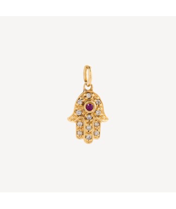 Pendentif Main Or Jaune Pavée Diamant et Rubis d'Europe débarque