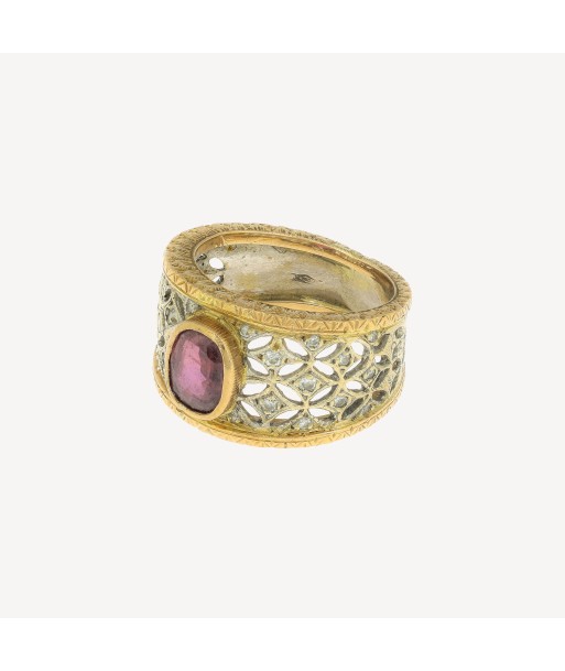 Bague Vintage Rubis et Diamants Or Rose solde