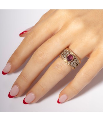 Bague Vintage Rubis et Diamants Or Rose solde