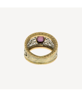 Bague Vintage Rubis et Diamants Or Rose solde