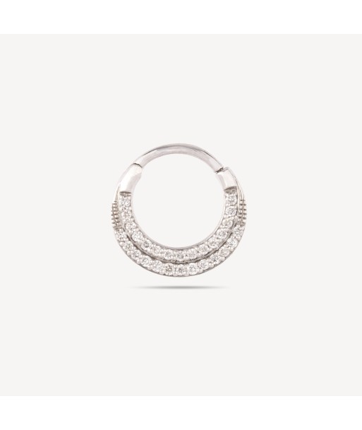 Piercing Créole Plate Or Blanc Double Ligne Diamants soldes