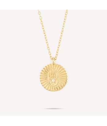 Collier Medaille Hamsa Or Diamants en linge