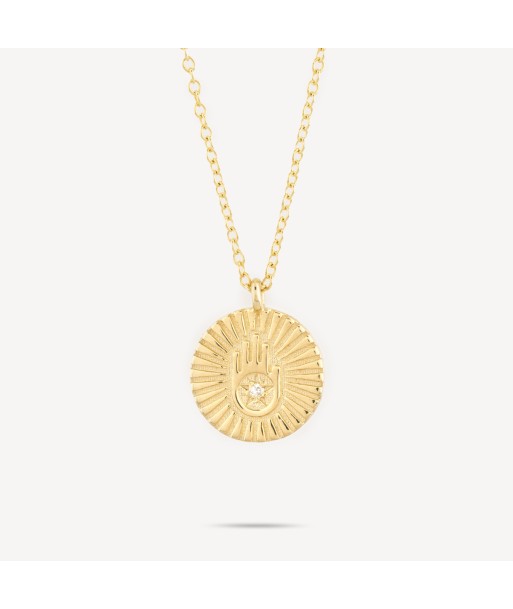 Collier Medaille Hamsa Or Diamants en linge