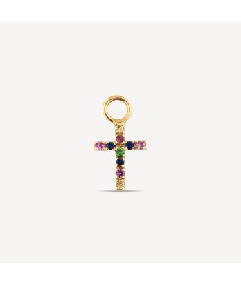 Charm Or Jaune Croix Saphirs Multicolores pas chere