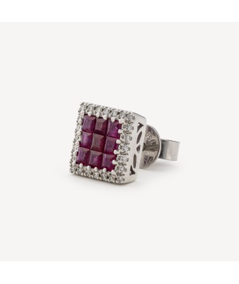 Boucle d'Oreille Square Ruby and Diamond Or Blanc de la marque