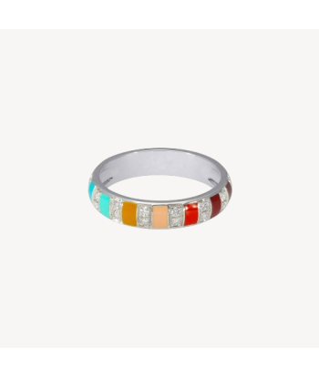 Bague Billie Email Multicolor et Diamants Or Blanc de technologie