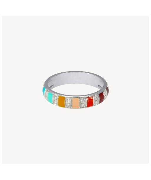 Bague Billie Email Multicolor et Diamants Or Blanc de technologie