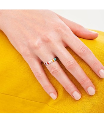 Bague Billie Email Multicolor et Diamants Or Blanc de technologie