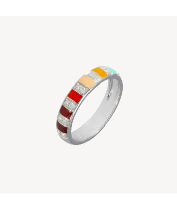 Bague Billie Email Multicolor et Diamants Or Blanc de technologie