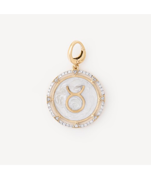 Charm Round Taurus Blanc Or Diamants ou a consommer sur place