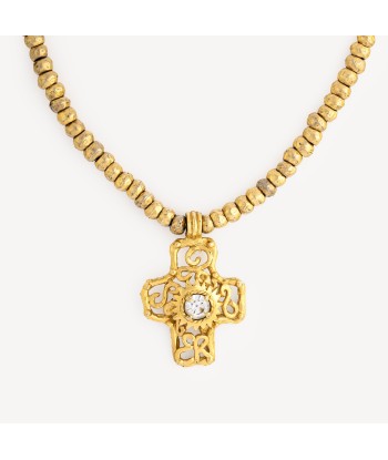 Collier Pendentif Croix Dorée Cristal Les magasins à Paris et en Île-de-France