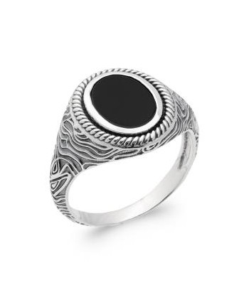 Chevalière - Agate Noire - Argent soldes