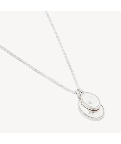 Gudo Oval Necklace Silver White Diamond Detail Venez acheter